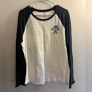 Vans White Tee with Black Sleeves and Logo